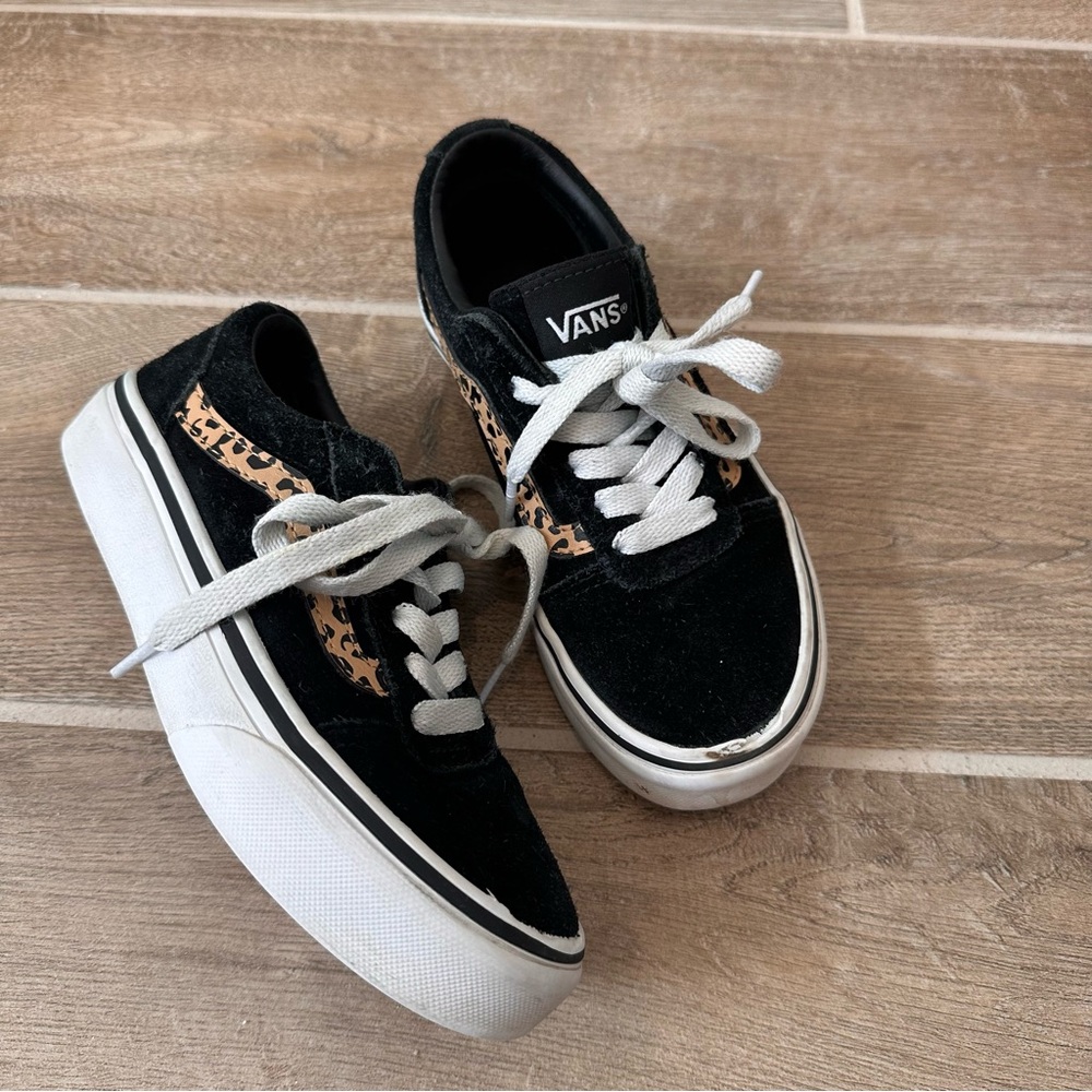 Vans Sneakers Black Cheetah Print Kid Sz 13